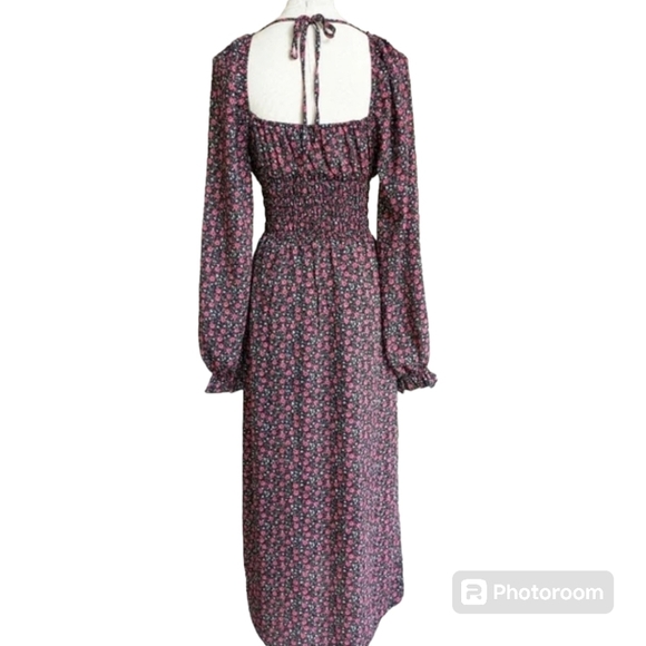 Floral Midi Dress in Black and Pink - Picture 2 of 8